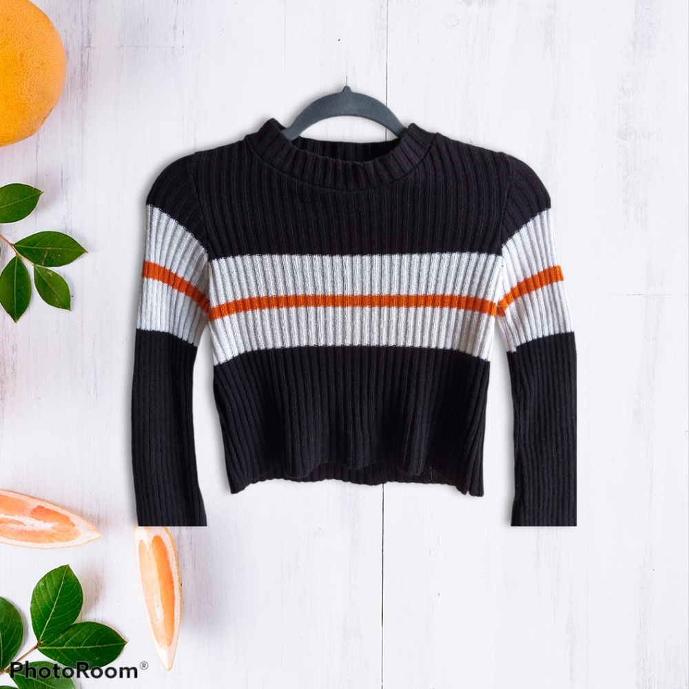 ASOS black/white cropped sweater, orange stripe